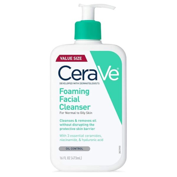 CeraVe Foaming Facial Cleanser Daily Face Wash, 16 Fluid Ounce (Pack of 1) | Oily Skin | Hyaluronic Acid, Ceramides, Niacinamide | Fragrance Free