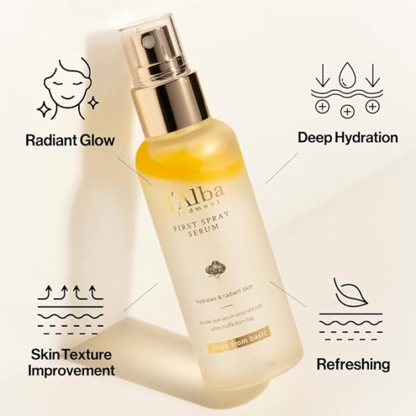 d'alba Piedmont Italian White Truffle First Spray Serum, Vegan Skin Care, Light-weight Face Moisturizer, Glow Serum for Radiant Skin, Non Comedogenic, All In One Mist, Korean Skin Care